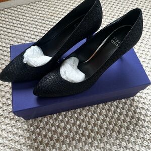 Stuart Weitzman Black Textured Pointed-Toe Pumps
